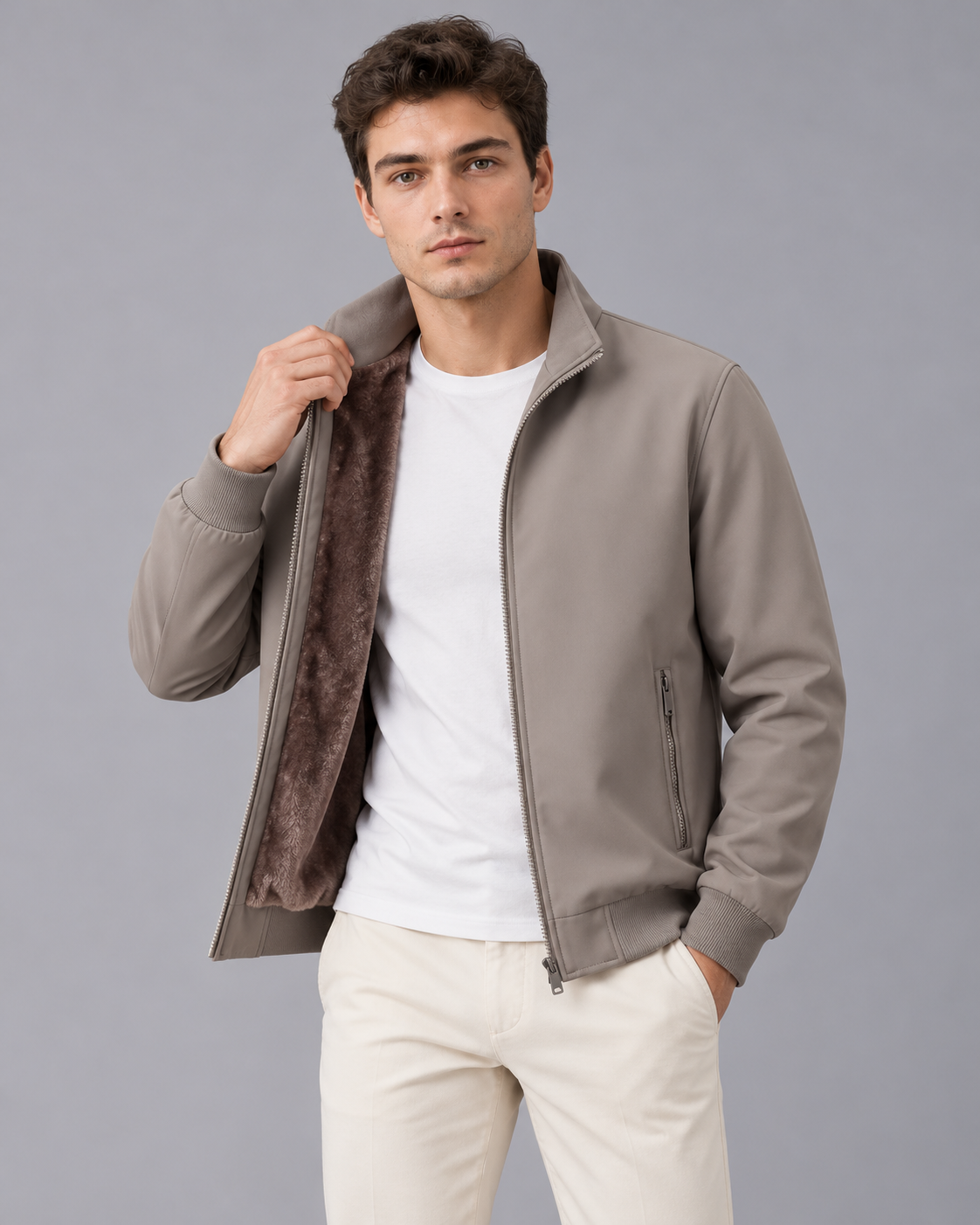 Men's Bomber Jacket with Plush Lining