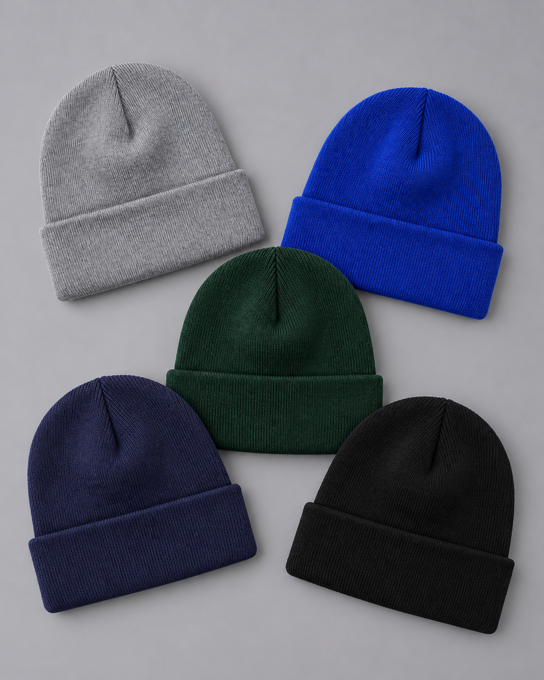 Unisex Beanie Hat Multipack – 5-Pack Cuffed Acrylic Knit Beanies, Lightweight Winter Hats