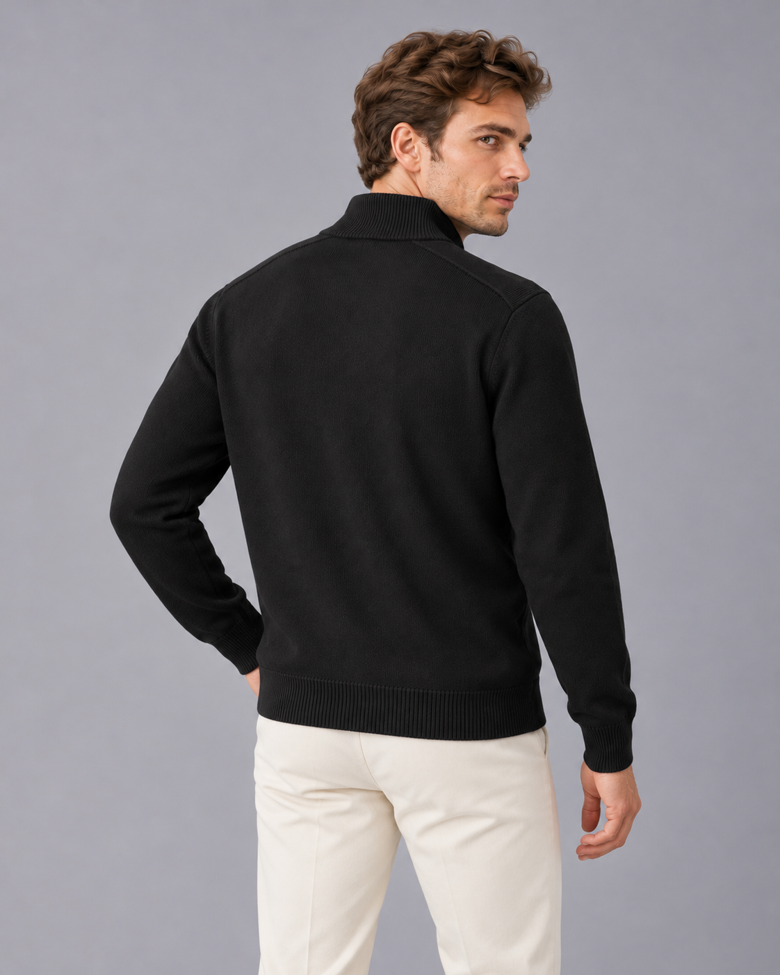 Men's Faux Suede Jacket with Stand Collar and Zip Front