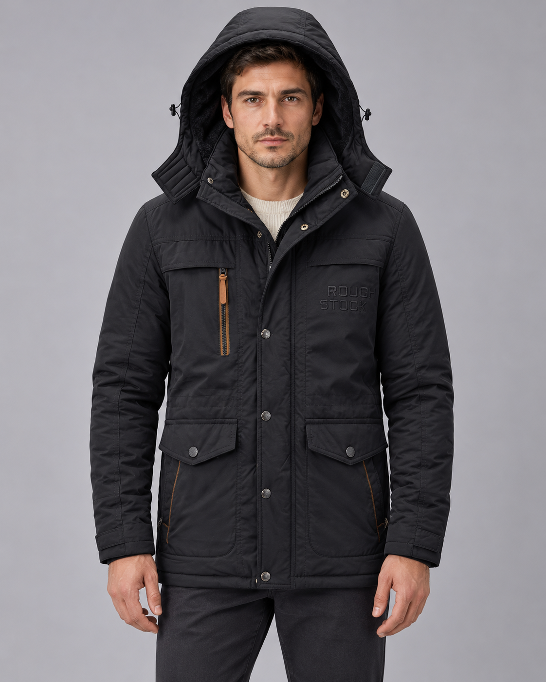 Men's Hooded Parka Coat with Pockets
