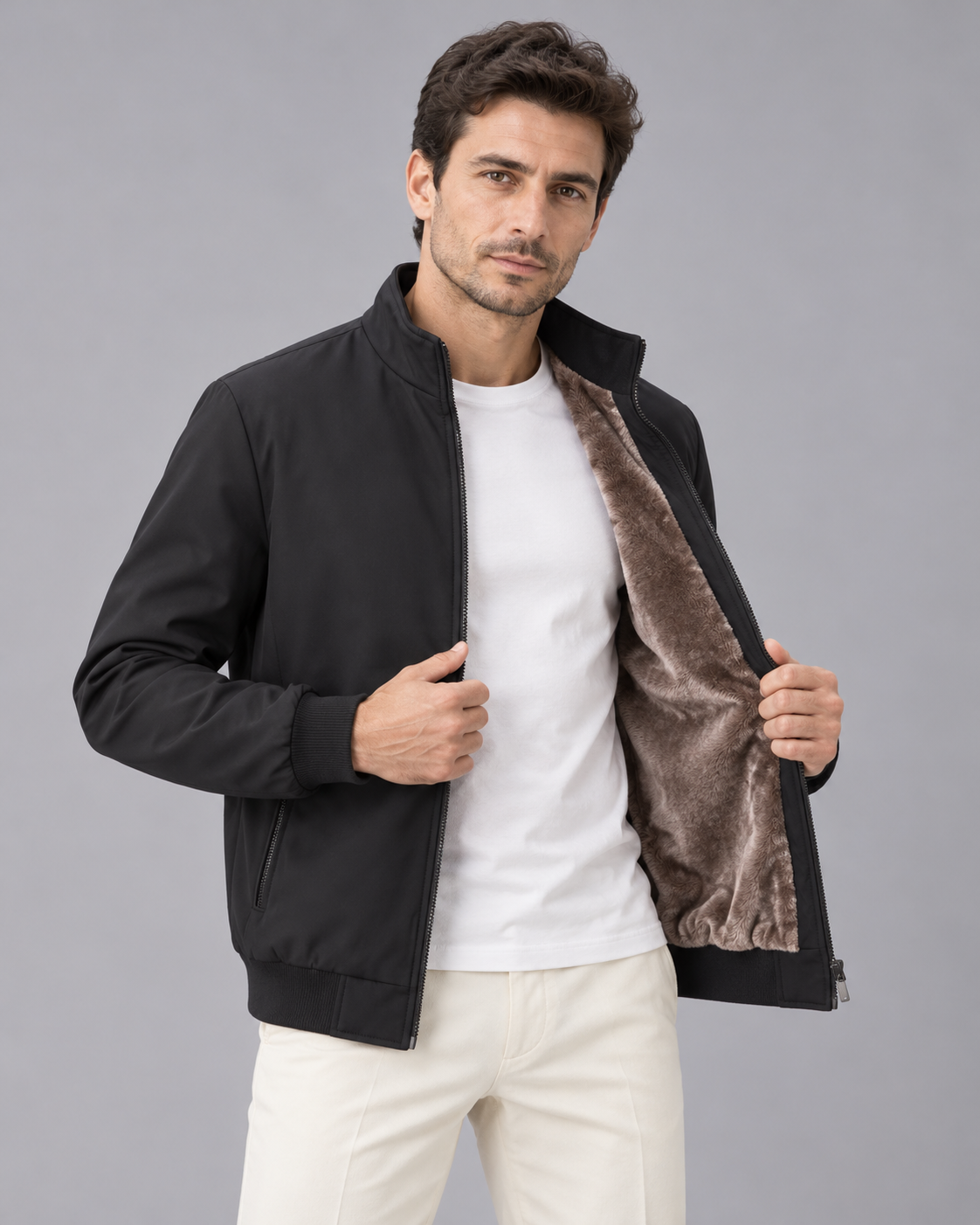 Men's Bomber Jacket with Plush Lining