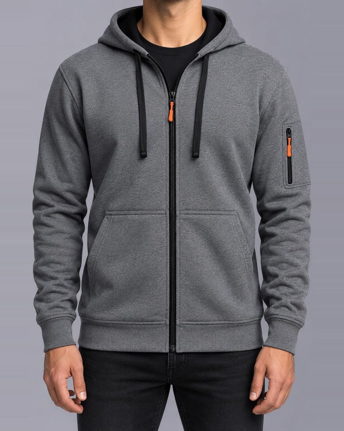 Men's Zip-Up Hoodie – Full Zip, Regular Fit – Gray