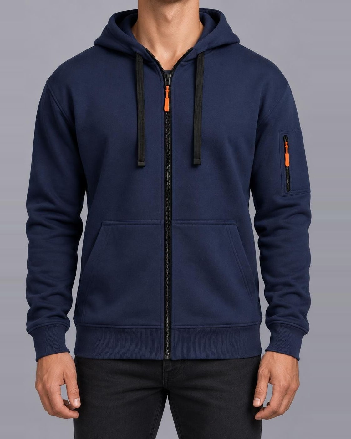 Men's Zip-Up Hoodie – Full Zip, Regular Fit – Navy