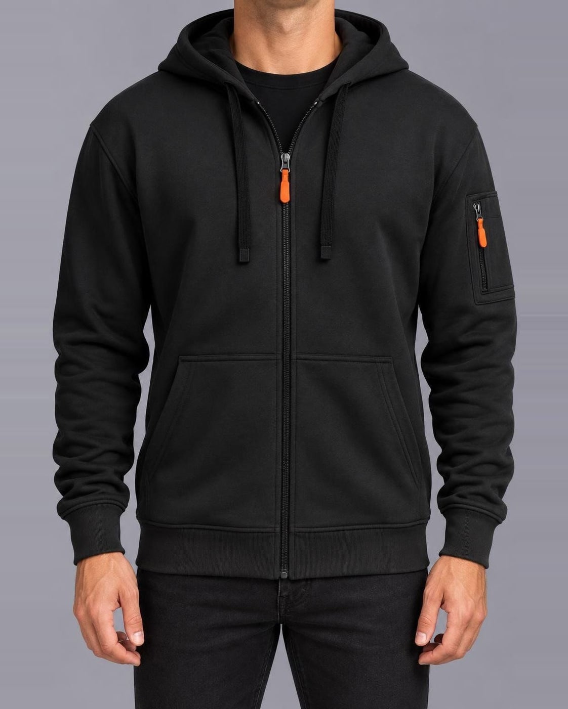 Men's Zip-Up Hoodie – Full Zip, Regular Fit – Black