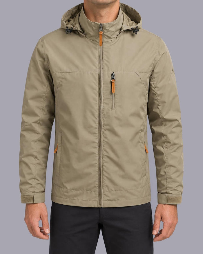 Men's Lightweight Hooded Windbreaker – Full Zip, Regular Fit – Beige