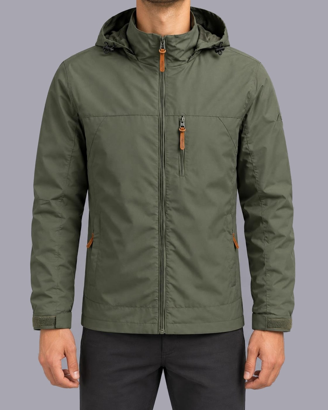 Men's Lightweight Hooded Windbreaker – Full Zip, Regular Fit – Green