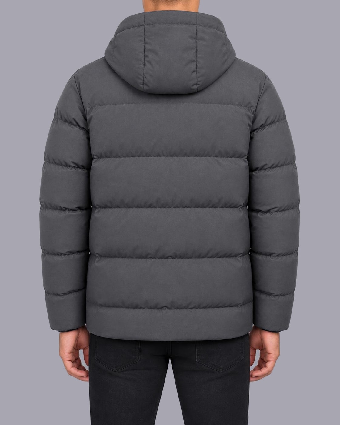 Men's Quilted Puffer Jacket – Hooded, Zip Pockets – Gray – back