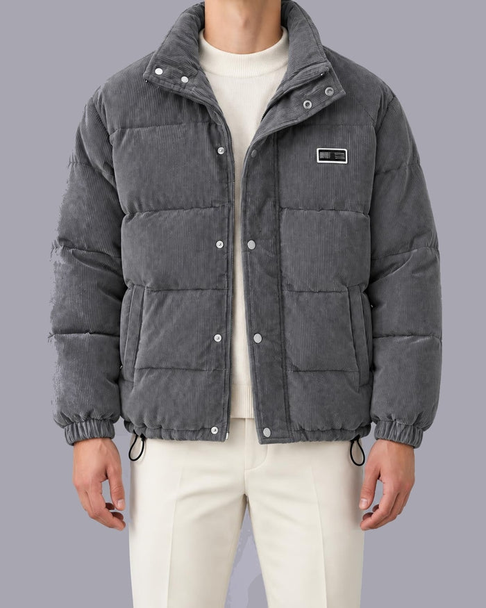 Men's Quilted Corduroy Jacket – Padded Winter Coat, Regular Fit – Grey