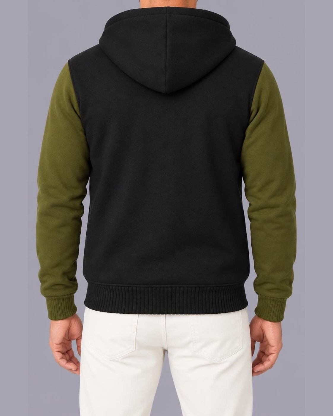 Men's Fleece-Lined Zip-Up Hoodie – Colour Block, Full-Zip – Green – back