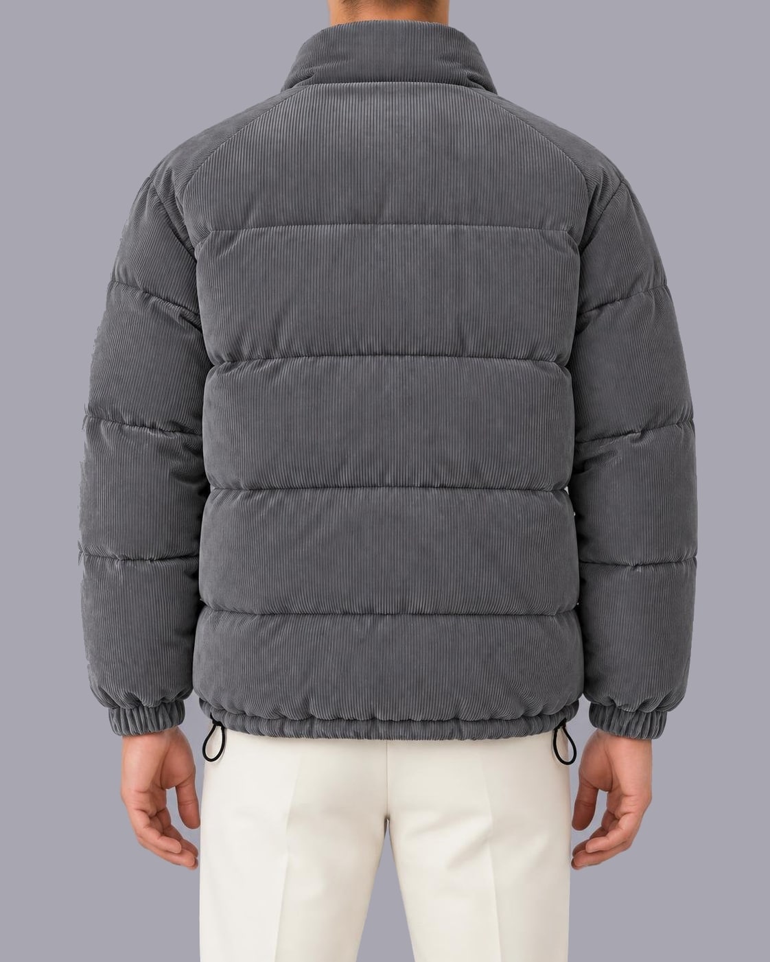 Men's Quilted Corduroy Jacket – Padded Winter Coat, Regular Fit – Grey – back