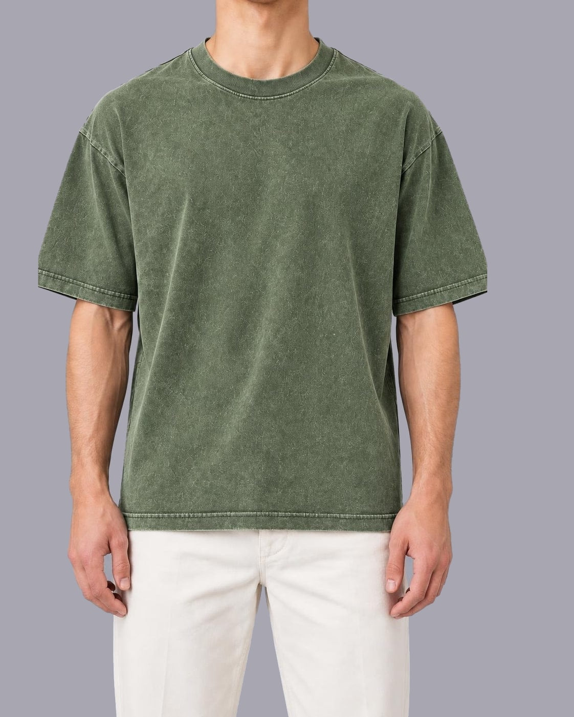 Men's Oversized Heavyweight Cotton T-Shirt – Mineral Wash Finish – Green