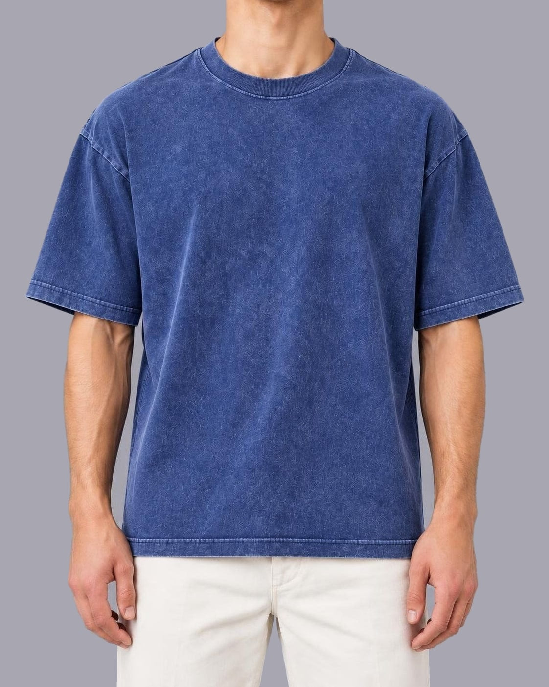 Men's Oversized Heavyweight Cotton T-Shirt – Mineral Wash Finish – Blue