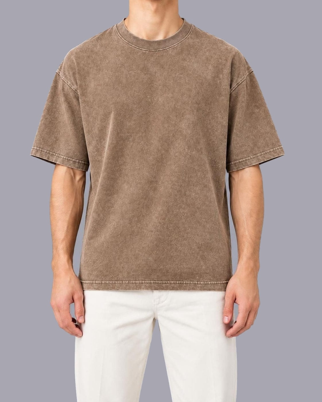 Men's Oversized Heavyweight Cotton T-Shirt – Mineral Wash Finish – Brown