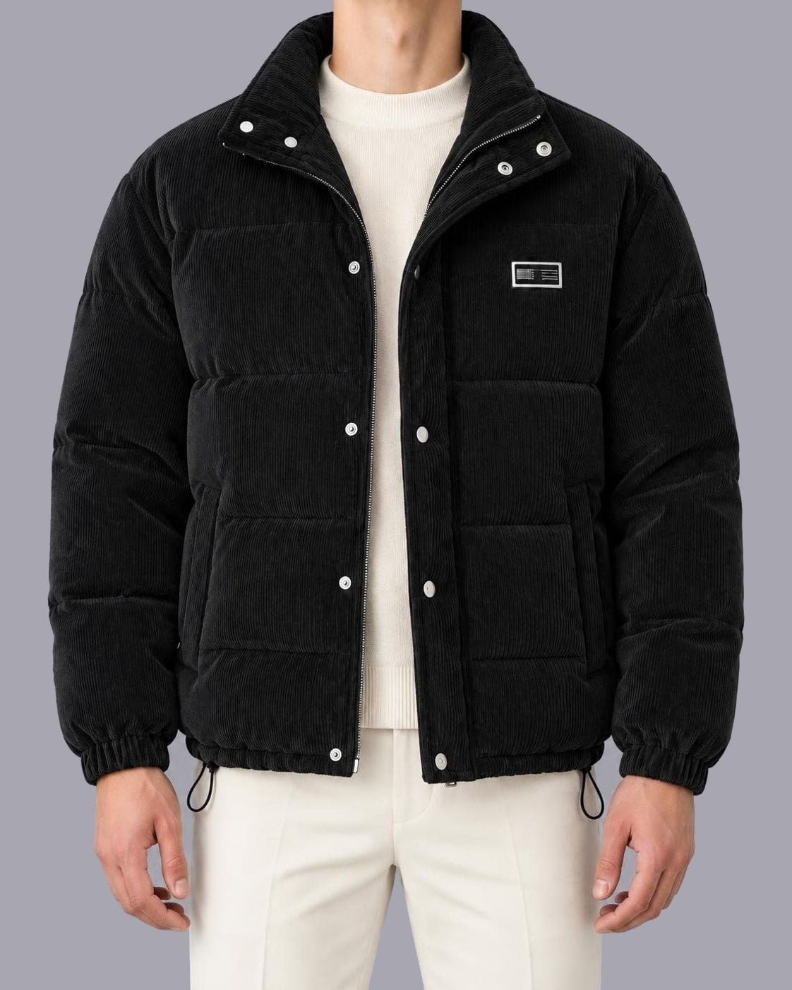 Men's Quilted Corduroy Jacket – Padded Winter Coat, Regular Fit – Black