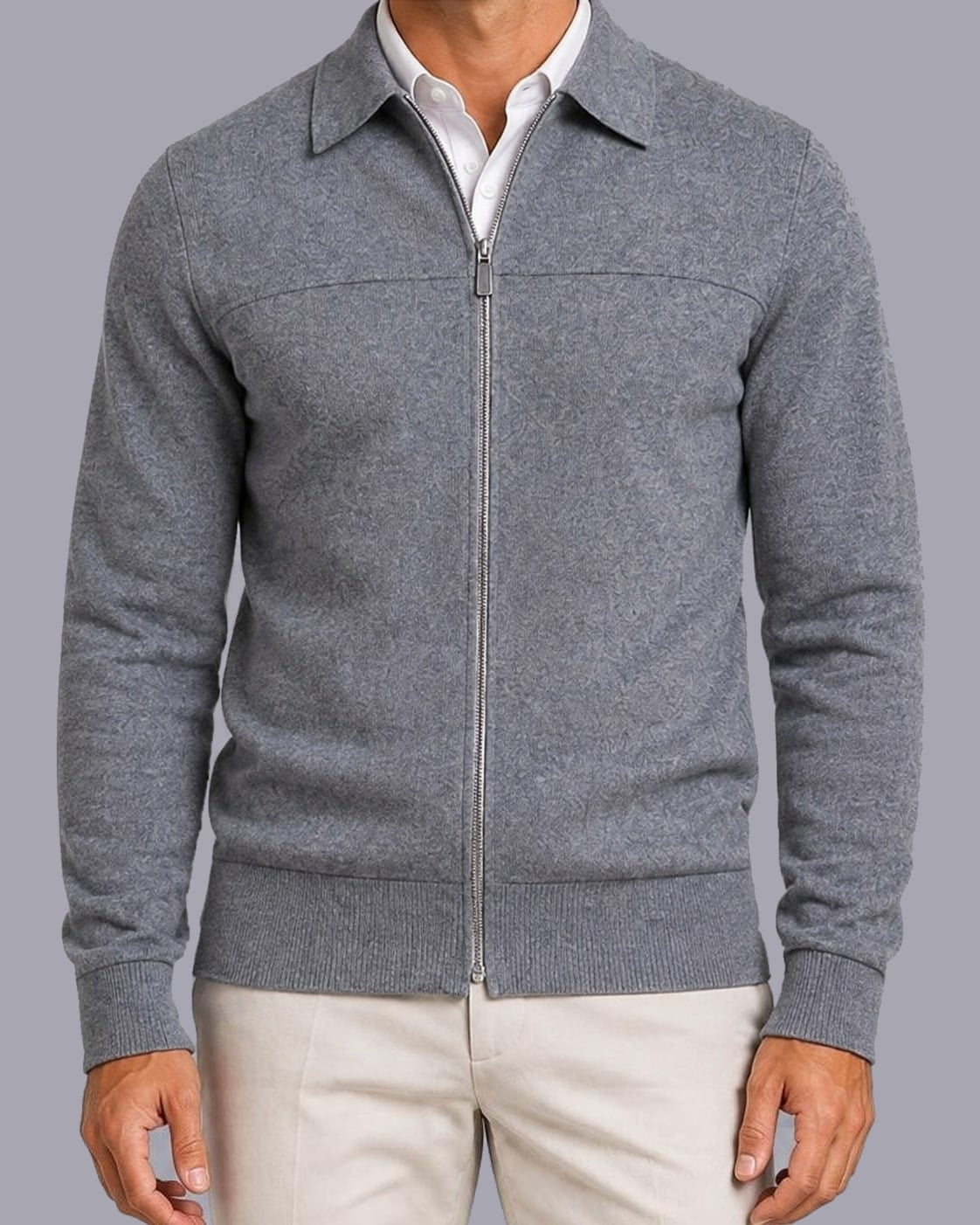 Men's Fine-Gauge Knit Jumper | Tailored Full-Zip Collared Sweater | Stylish All-Season Top – Dark Grey