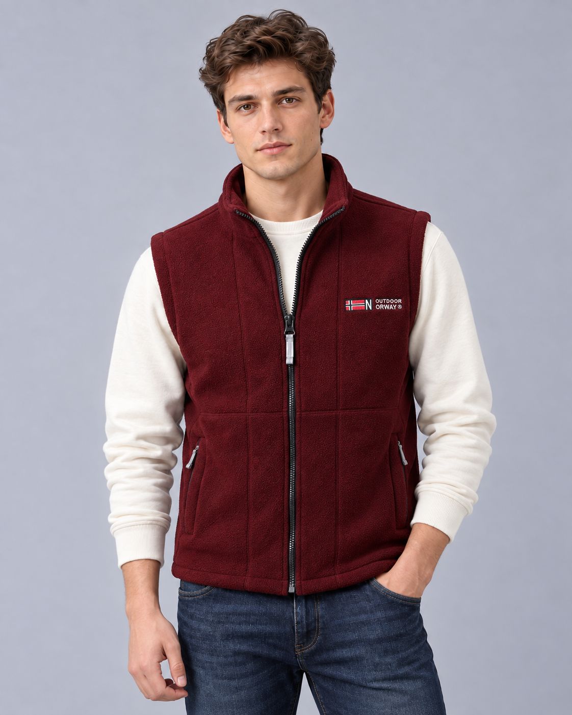 Men's Fleece Gilet – Full-Zip with Zip Pockets, Stand Collar, Regular Fit