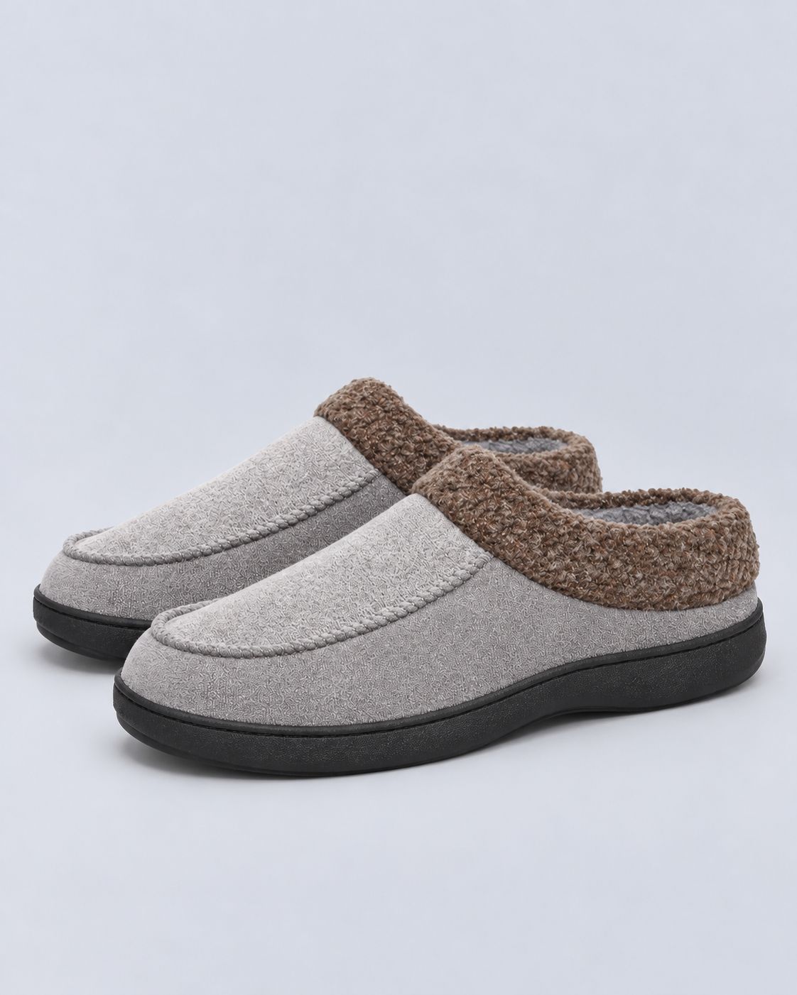 Men's Suede Slippers – Fleece-Lined, Backless Slip-On with TPR Sole