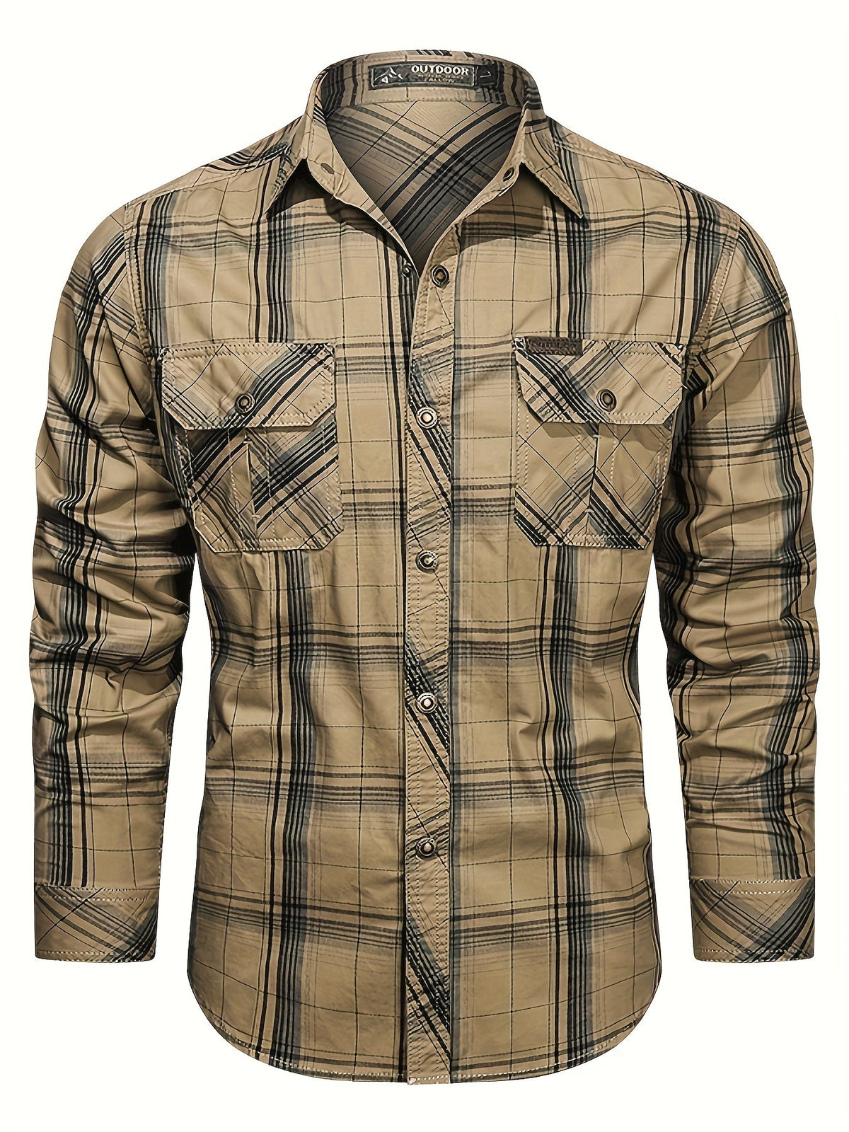 Men's Check Shirt – Long Sleeve with Two Button-Flap Chest Pockets
