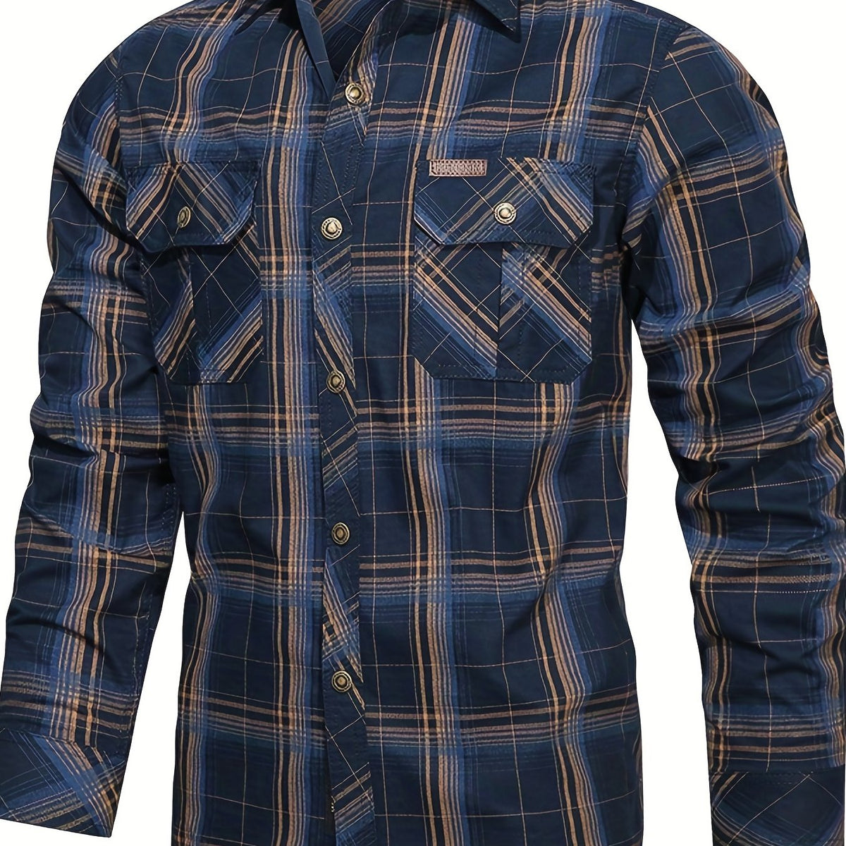 Men's Check Shirt – Long Sleeve with Two Button-Flap Chest Pockets