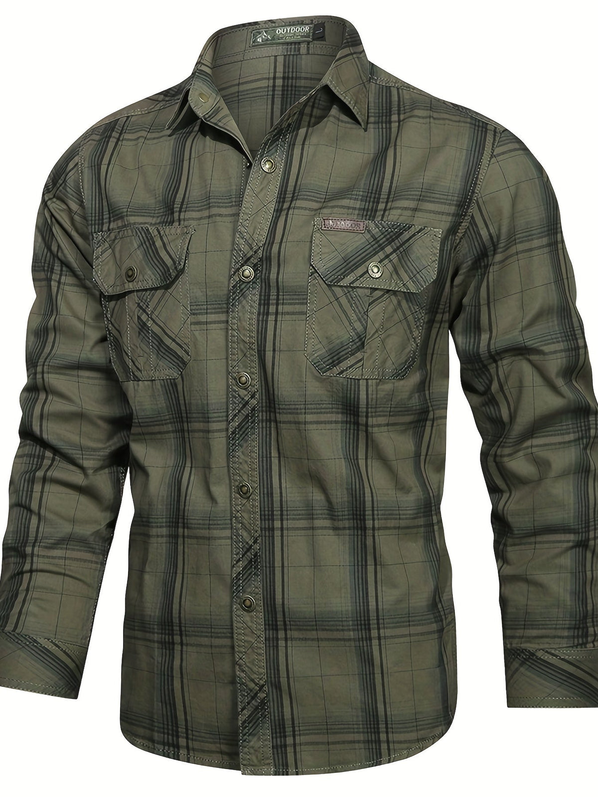 Men's Check Shirt – Long Sleeve with Two Button-Flap Chest Pockets