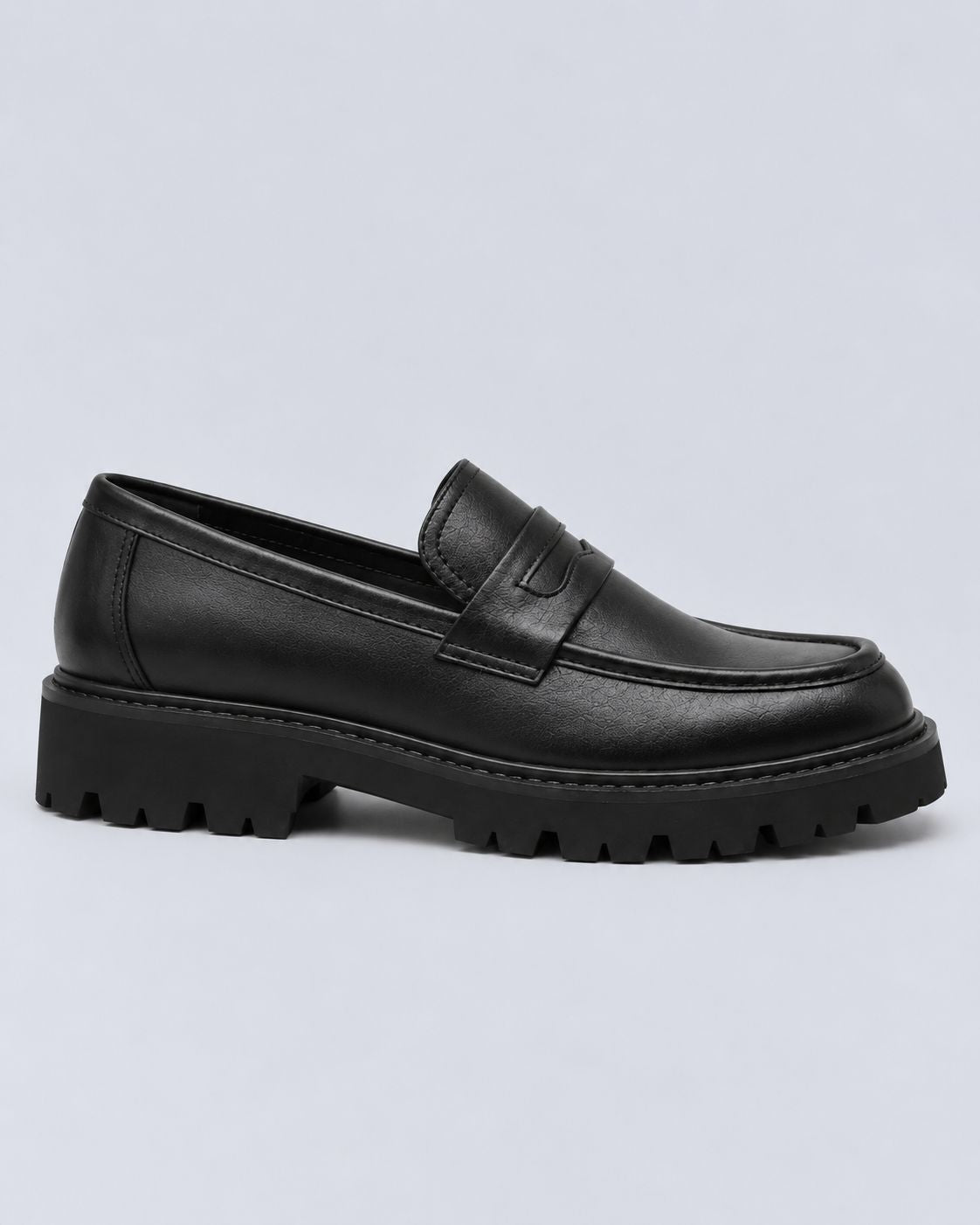 Men's PU Leather Penny Loafers – Chunky Lug Sole, Slip-On Design