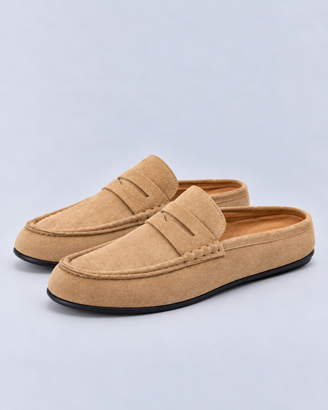 Men's Suede-Look Loafers – Backless Penny Mules, Slip-On Style