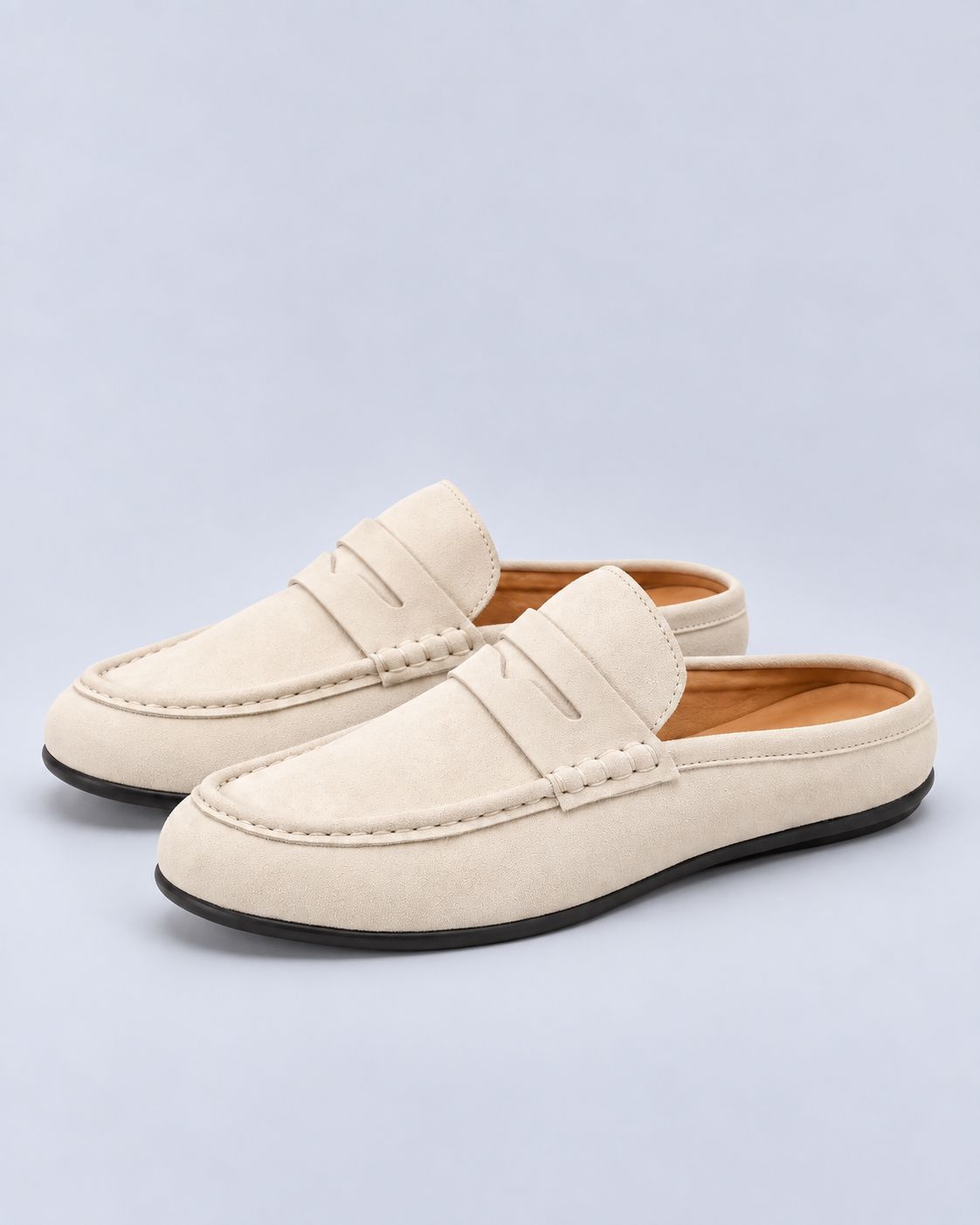 Men's Suede-Look Loafers – Backless Penny Mules, Slip-On Style