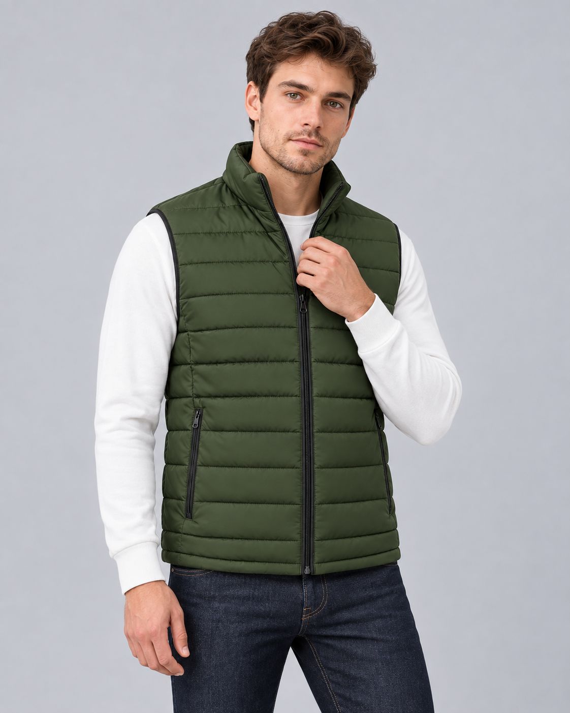 Men's Gilet – Lightweight Quilted Zip-Up Vest with Stand Collar, Regular Fit