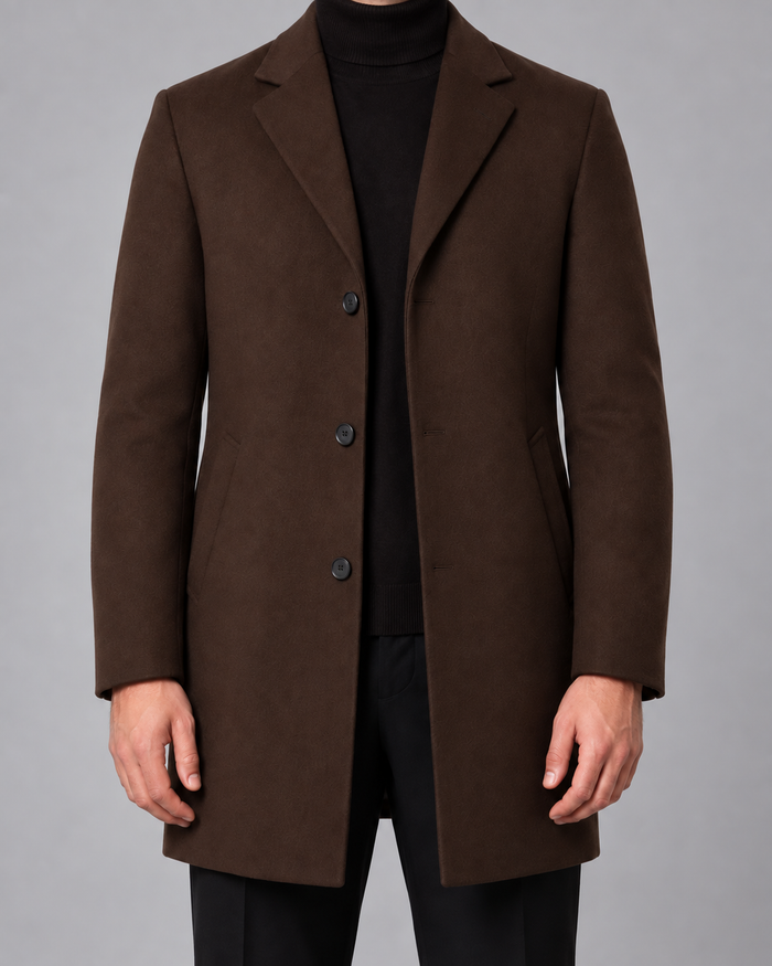 Men's Single-Breasted Wool Coat Notch Lapel Tailored