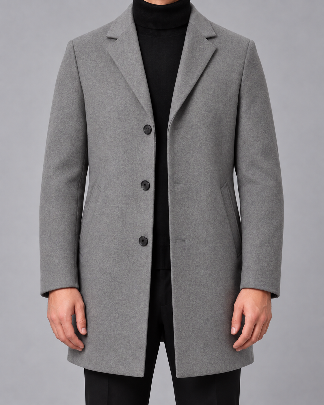 Men's Single-Breasted Wool Coat Notch Lapel Tailored