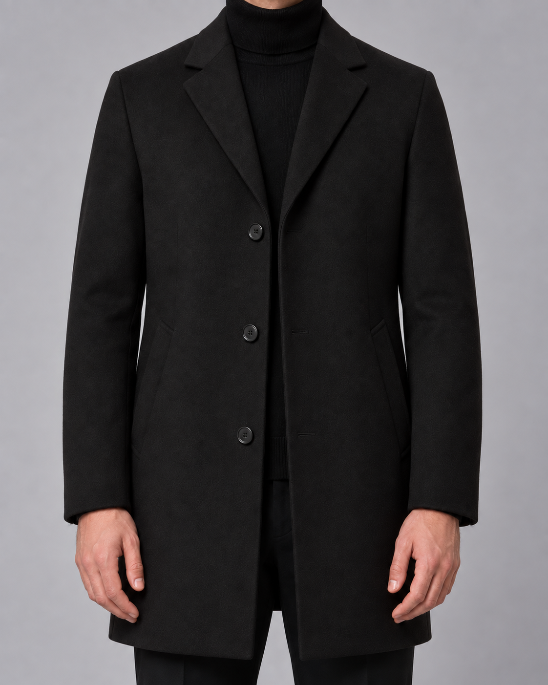 Men's Single-Breasted Wool Coat Notch Lapel Tailored
