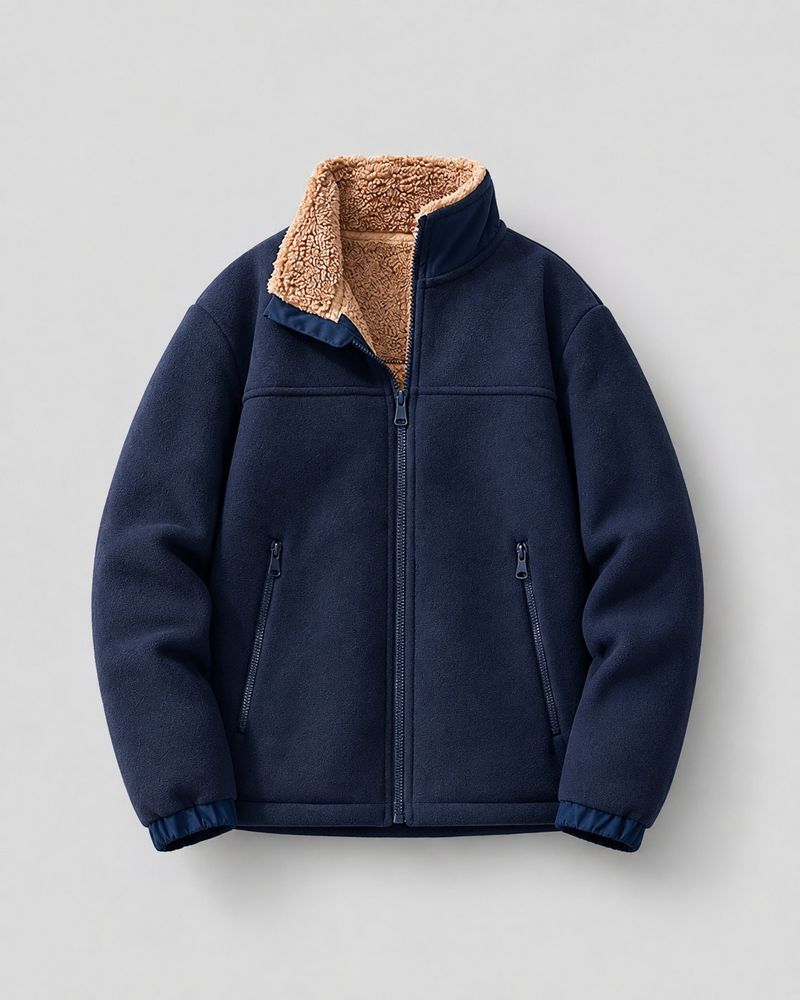 Men's Sherpa Fleece Jacket – Full Zip, Stand Collar, Regular Fit
