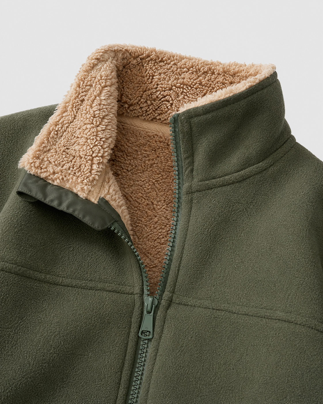 Men's Sherpa Fleece Jacket – Full Zip, Stand Collar, Regular Fit