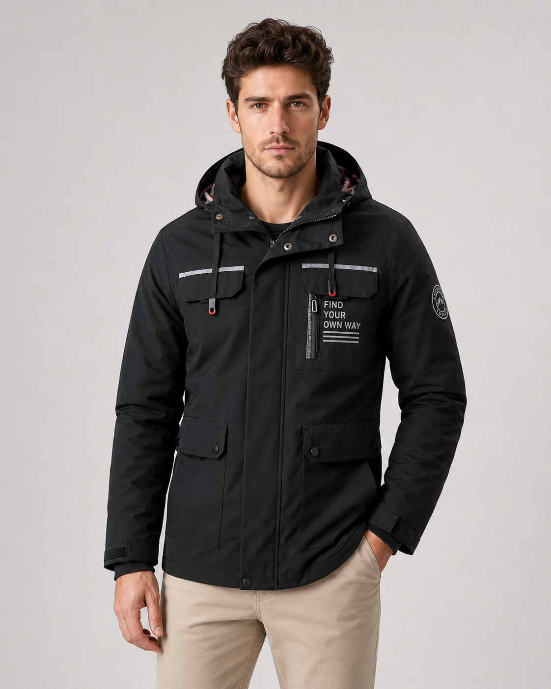 Men's Hooded Utility Parka – Multi-Pocket, Storm Flap, Regular Fit