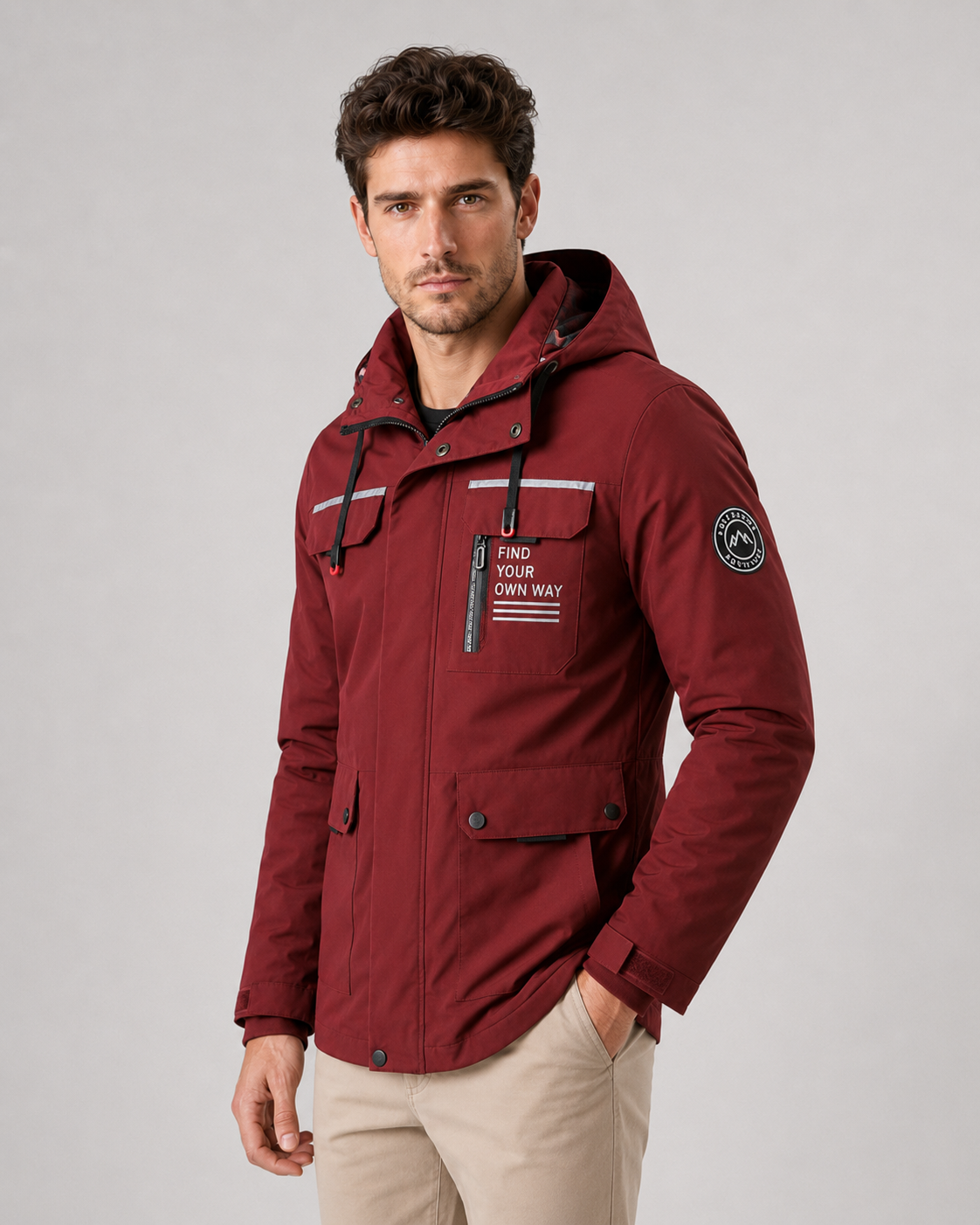 Men's Hooded Utility Parka – Multi-Pocket, Storm Flap, Regular Fit