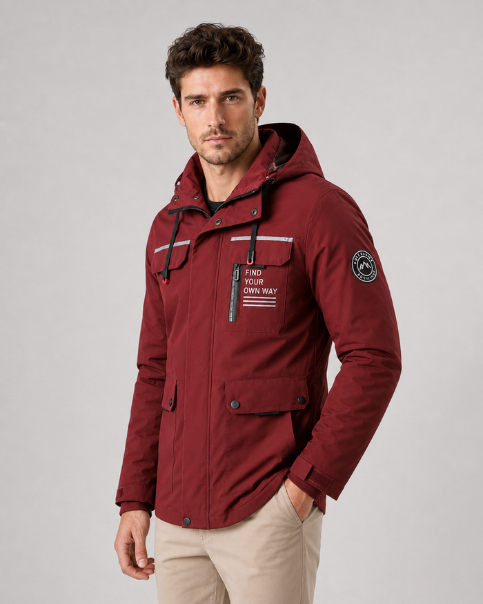 Men's Hooded Utility Parka – Multi-Pocket, Storm Flap, Regular Fit