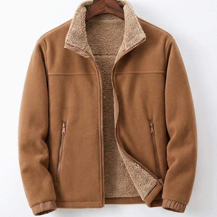 Men's Sherpa-Lined Fleece Jacket – Full Zip with Stand Collar, Relaxed Fit